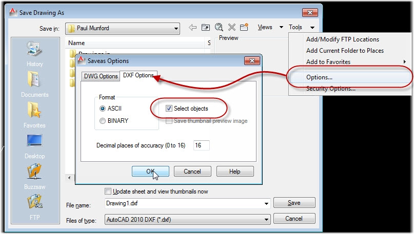 AutoCAD Export Options for CNC